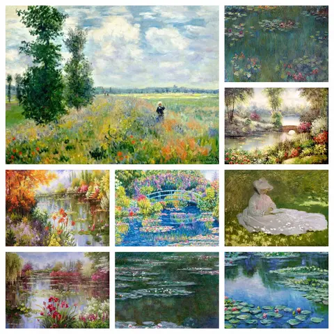Claude Monet Ninfe d'acqua Kit di pittura diamante Foto Art 5D Fai da te Punte complete Mosaico Punto croce Ricamo Decorazioni per la casa Regalo