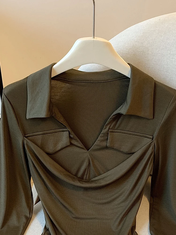 Camiseta de Malha Feminina de Manga Longa, Ajuste Slim, Roupa Interna, T-irt Cleanfit, Adequada para Outono, Nova Chegada