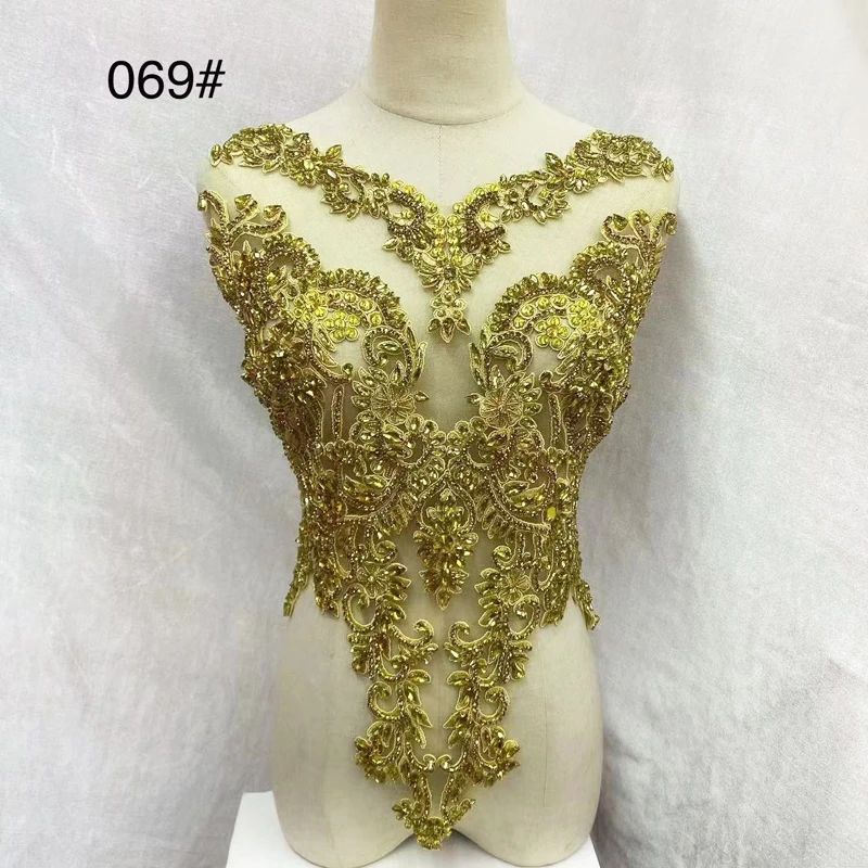 Hand Sewing Silver Bodice Applique Crystals Rhinestone Wedding Appliques Gold Patches for Dress Decoration Clothing Accessories