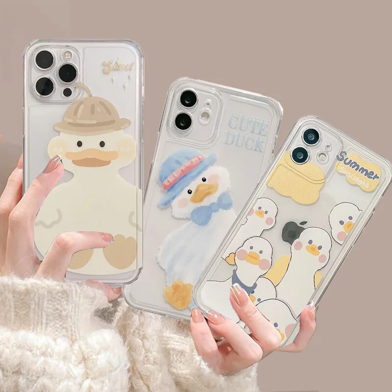 サムスン用のかわいいアヒルの電話ケース,透明で柔らかいカバー,s24 s20 s21 s22 s23 s30 plus ultra s20 s21 fe s23fe a13 a23 a32 a34 a54 a53