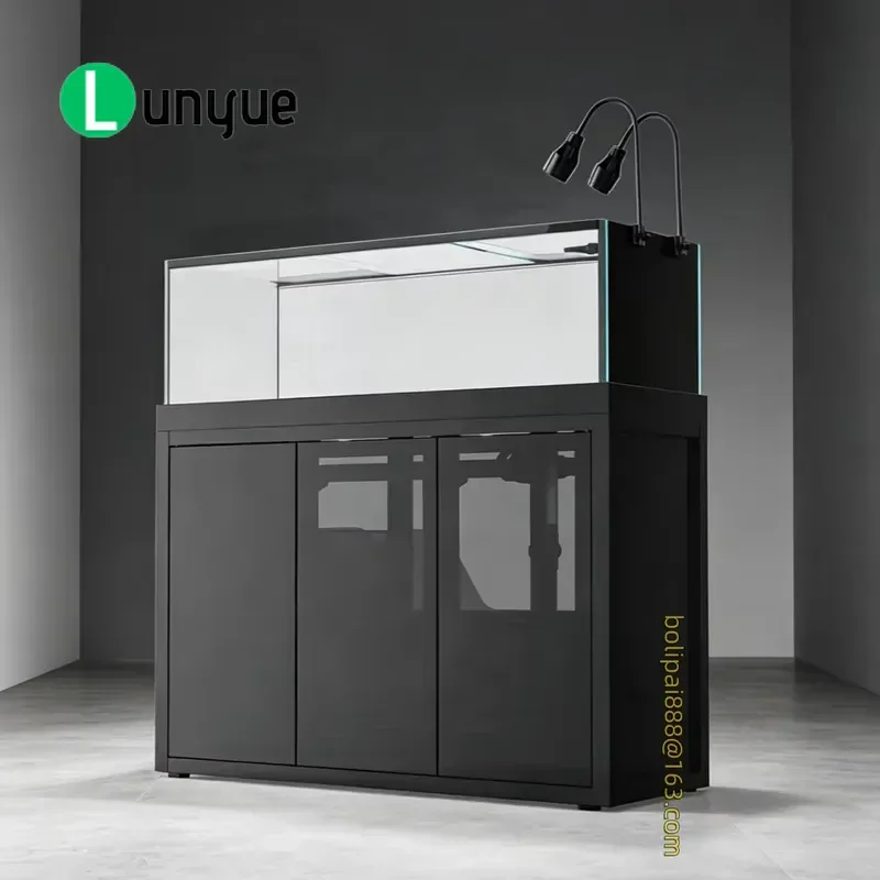 Ultra Clear Glass Aquarium 2cm Thin Overflow Design Elegant Black Case Fish Tank for Aquatic Plants Stream Fish Home Decor