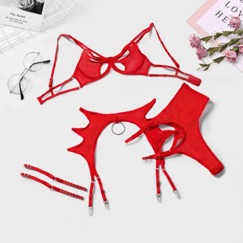 

Bikini Mesh Comfortable Breathable Slimming Sexy Lingerie Women Five-Piece Set Push-Up