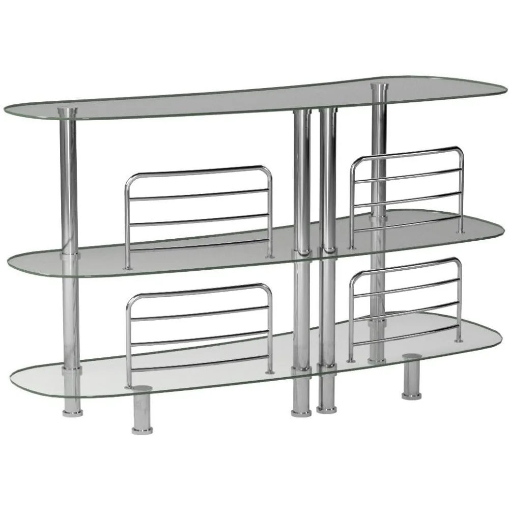 Bar Table for Home - Contemporary Modern Home Bar Unit, Liquor Bar with 2-Tier Storage Shelves