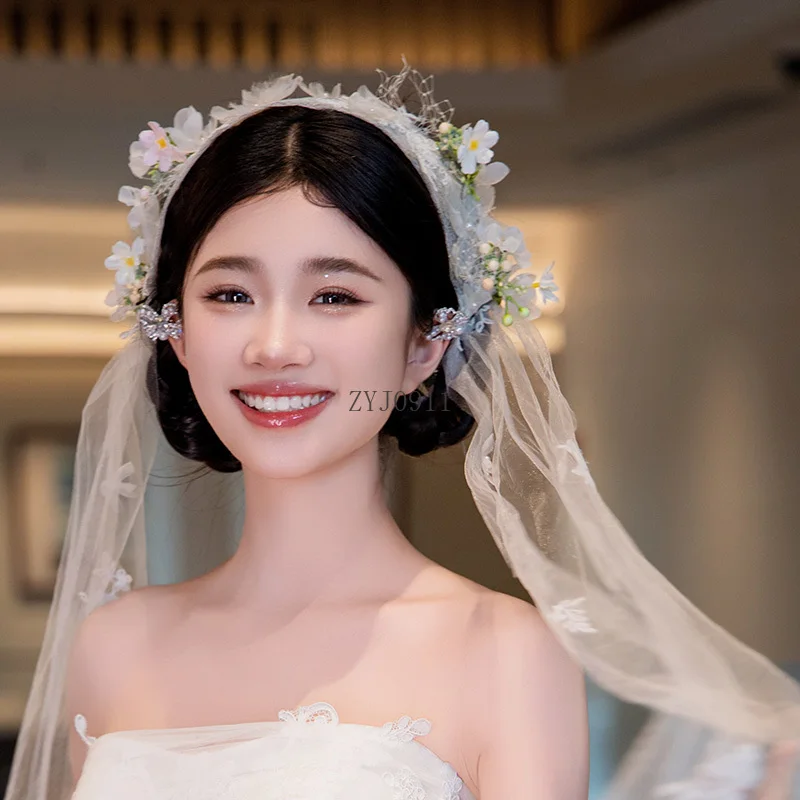 الفرنسية الزفاف رئيس زهرة ريشة الأميرة شكل سوبر الجنية إكسسوارات الشعر الغلاف الجوي حديقة الحجاب