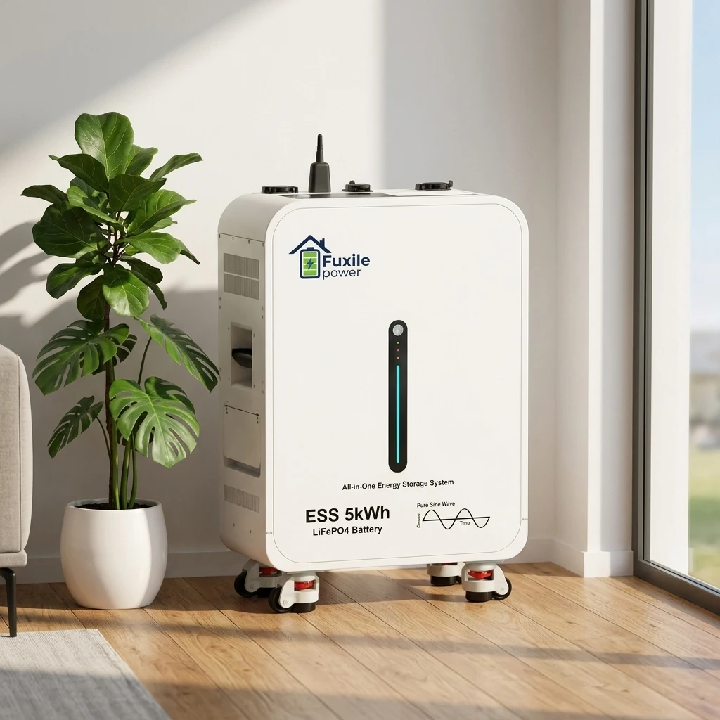 All-In-One Solar Energy Storage System 5kWh LiFePO4 Battery 6200W Grid Hybrid Inverter Dual MPPT PV Input CAN Home Emergency