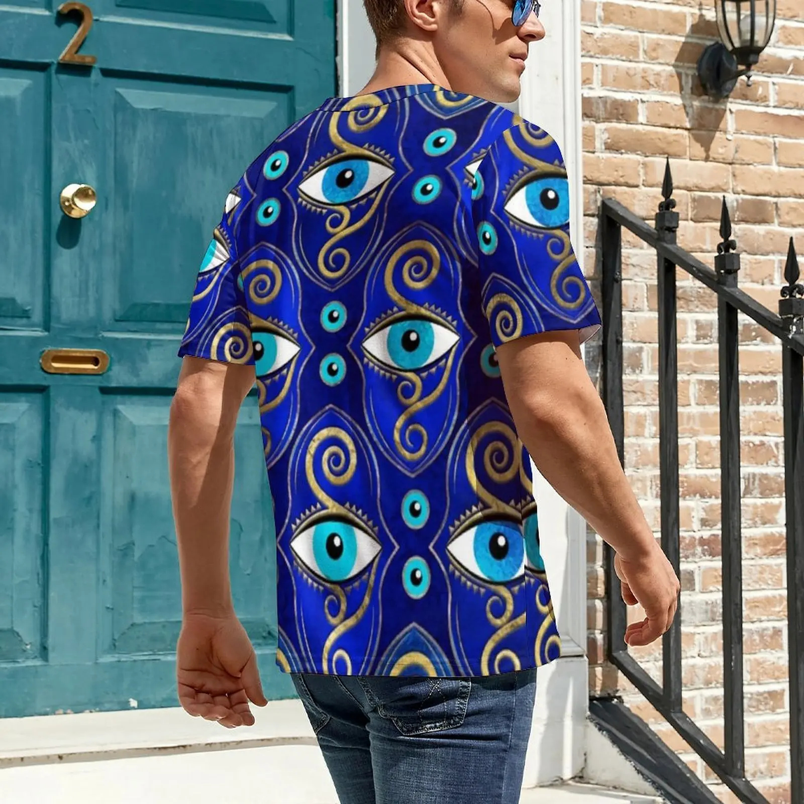 Man Evil Eye Charm Pattern T-Shirt Greek Eyes Mati Amulet Trending T-Shirts Short Sleeves Tshirt Hot Summer Oversized Clothing