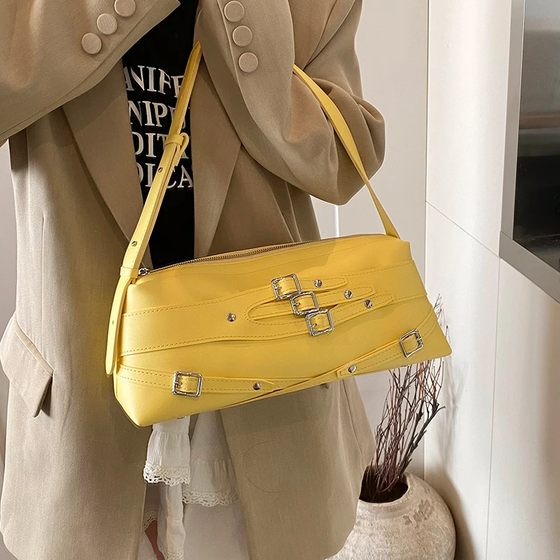 

New Solid Color PU Leather Shoulder Bag For Women’s Luxury Fashion Ma'am Crossbody Bags Trend Underarm Bag Elegant Lady Handbag