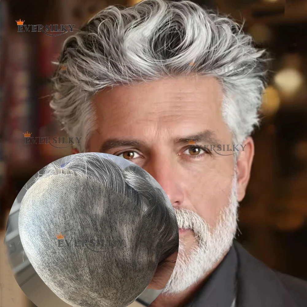 

Grey 1B80 1B65 1B40 0.12mm Injection Micro Skin Men Toupee Transparent PU Capillary Prosthesis European Human Hair Replacement
