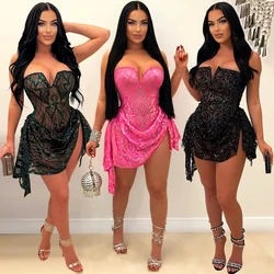 Sequin Ruffle Dress Lady Sexy Party Bodycon Evening Dresses 2024 Women Summer Clothes Elegant Luxury Birthday Club Mini Dresses