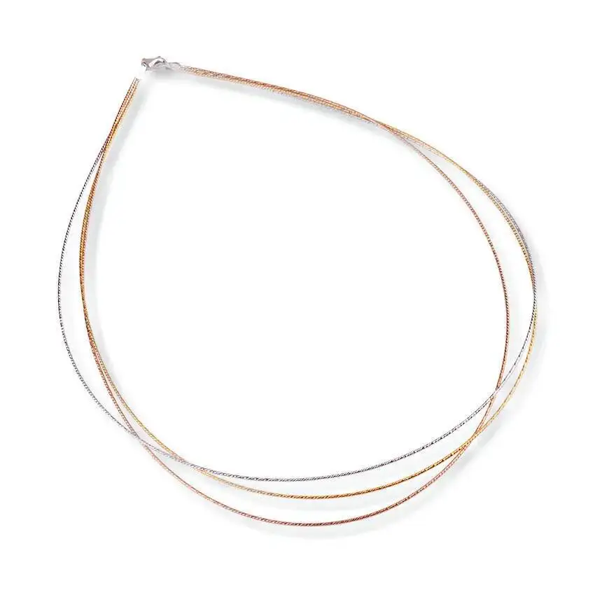 

Real 925 Silver Tri Tone 0.85MM Three Chains Multilayered Torques Necklace Women Tiny Dainty Italy Jewel Stack Choker Necklaces