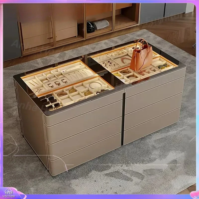 Modern Island Display Cabinet Multifunctional Jewelry Showcase Light Wardrobe for Bedroom Living Room Cloakroom Storage