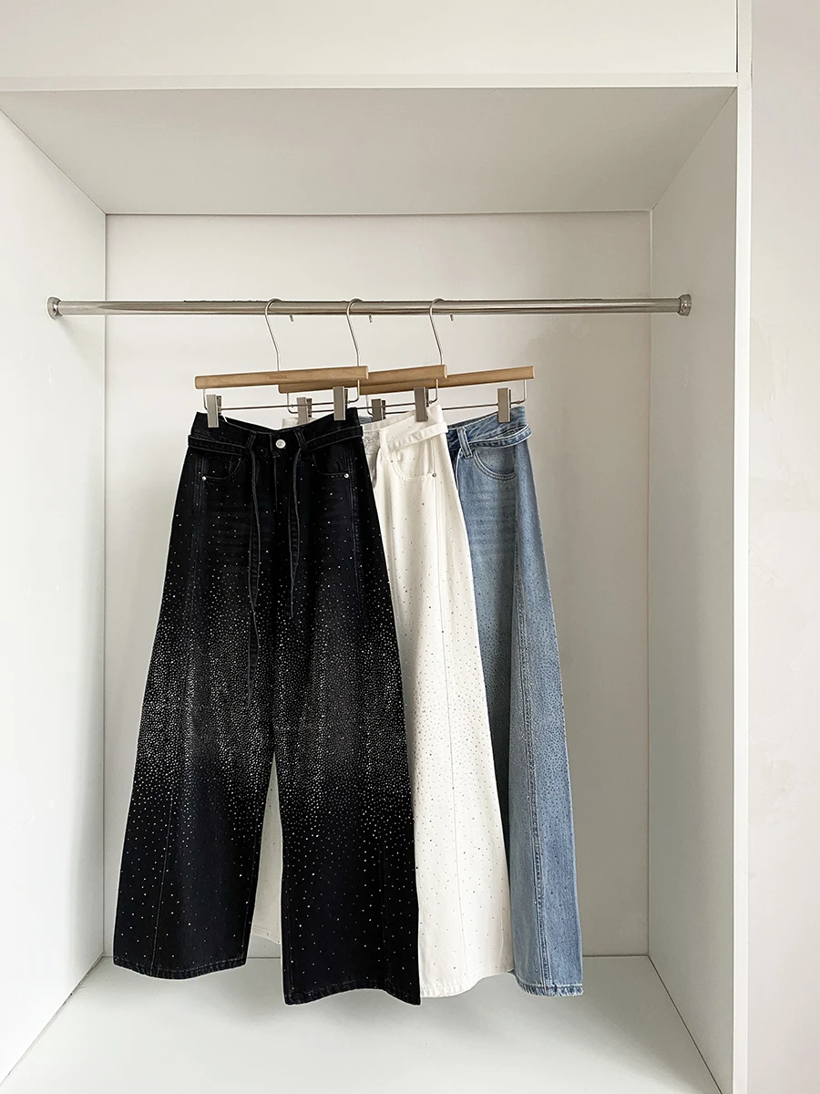 

Spring 2026 High Waist Glitter Denim Pants Loose Wide Leg Women's Fashion Design Korean Style Slimming Versatile Jeans