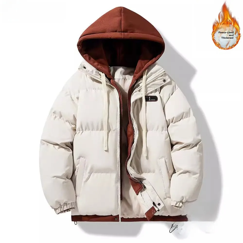 

Winter New Men's Cotton Jaet Loose Fit Thiened Hooded Casual Warm Coat Polyester Fiber Youth Faion Regular Length