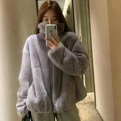 Women's Winter Jacket Fashion Solid Color Faux Fur Coat Korean Version Loose Simplicity Stand-up Collar Women's Clothing Coat