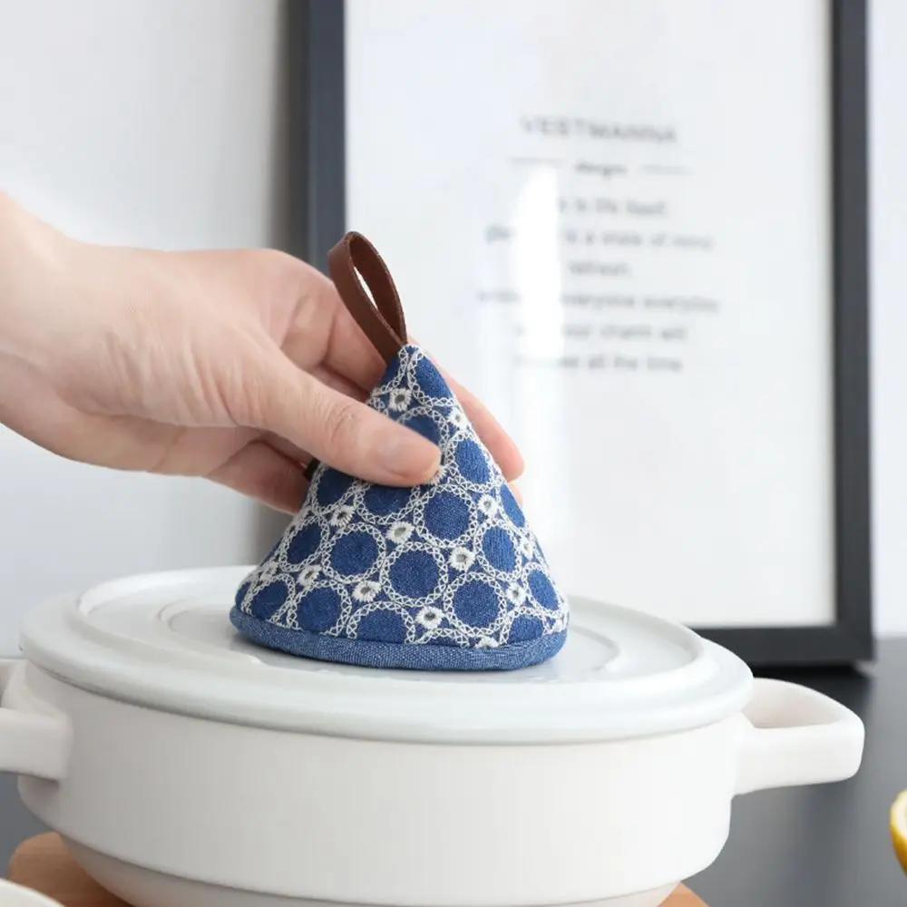 Doek Driehoek Pot Cap Oven Handschoenen Keuken Anti-Scald Pot Handvat Bedekken Vinger Beschermer Warmte Isolatie Magnetron Handschoen Clip