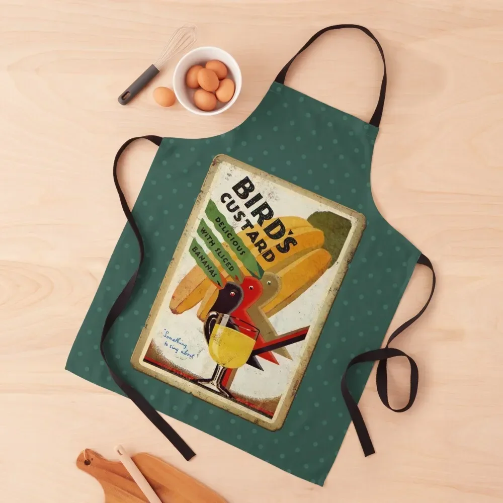 Vintage Bird’s Custard Advert (rusty sign style) - Delicious With Sliced Bananas - Nostalgic Dessert Ad Apron cleanings Apron