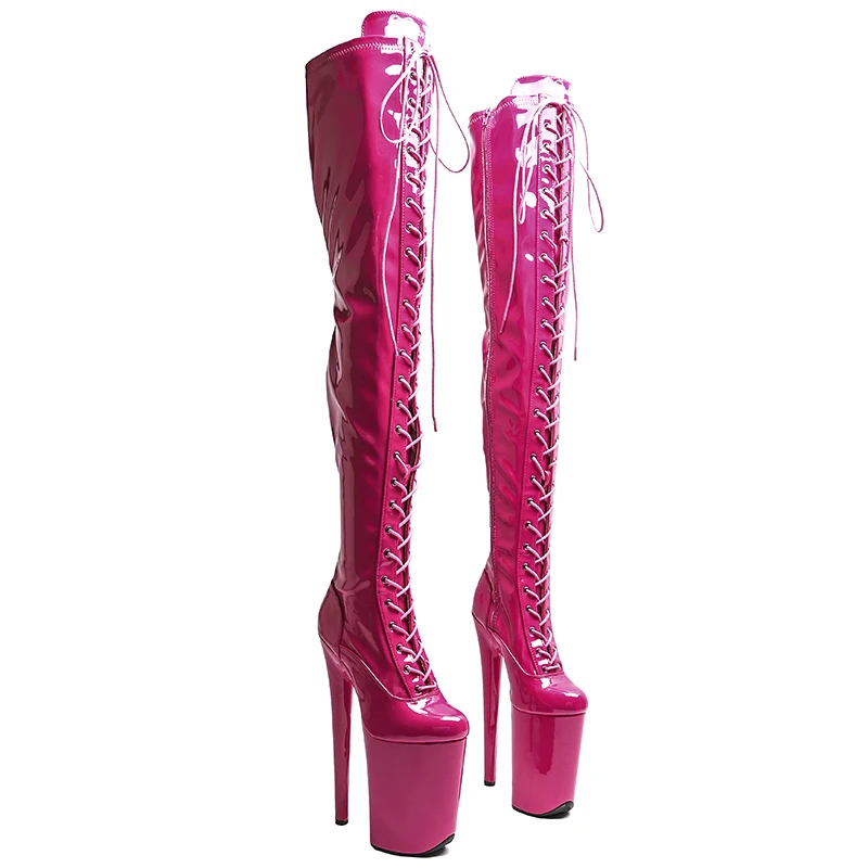 Leecabe  23CM/9inches Shiny PU Patent Upper Fashion Lady High Heel Platform  Thigh High Boot Pole Dance Boots