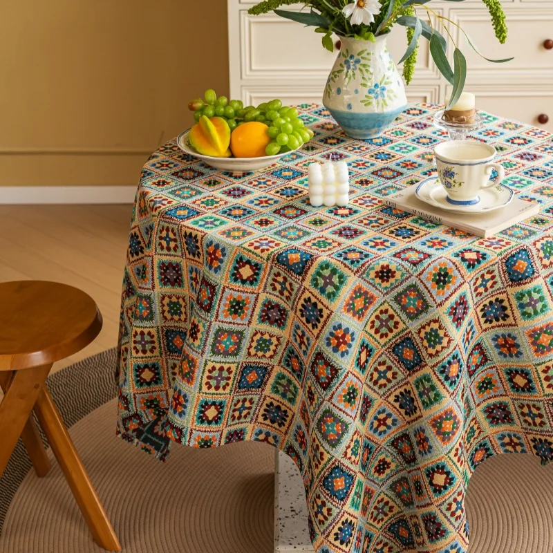 Beige Linen Square Tablecloth, Retro Countryside Style, Kitchen Living Room Coffee Table Decoration Tablecloth