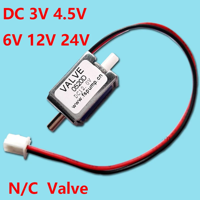 0520D Mały mini elektryczny zawór elektromagnetyczny DC 3V 4.5V 6V 12V 24V N/C Normalnie zamknięty zawór powietrza Zawór odpowietrzający