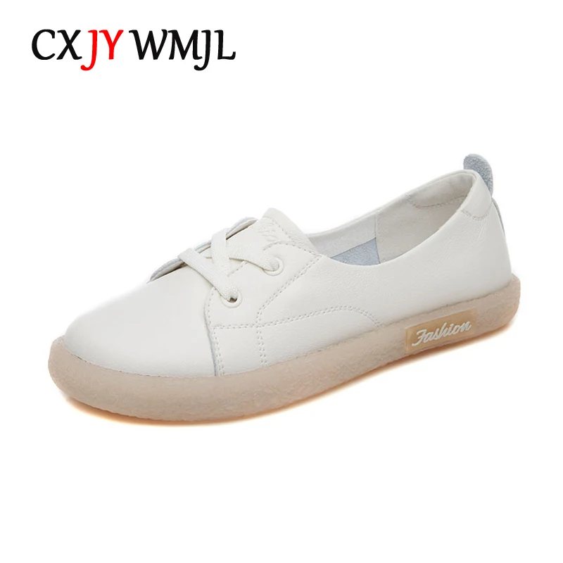 CXJYWMJL Genuine Leather Casual Sneakers Women Plus Size Retro Vulcanized Shoes Spring Autumn Skate Shoes Ladies Sports White