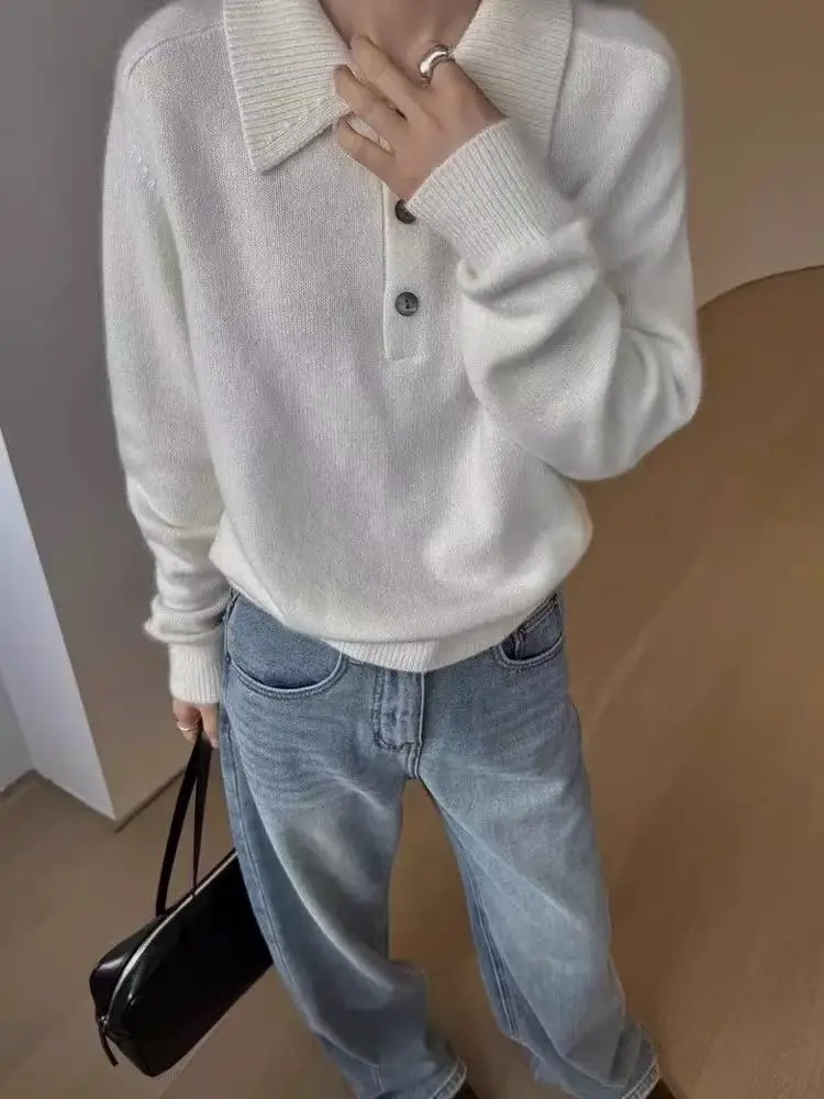 100% cashmere half-open Polo neck sweater women's loose casual Joker knit lazy bottoming shirt view 4