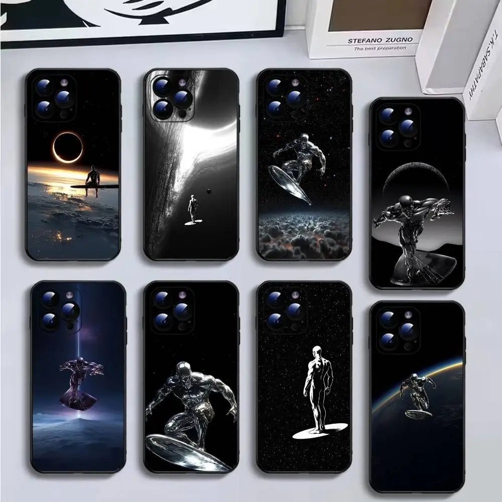 

S-Silver Surfer-1 Phone Case For iPhone17,16,15,14,13,12,11 Plus,Pro Max,Soft Black Cover