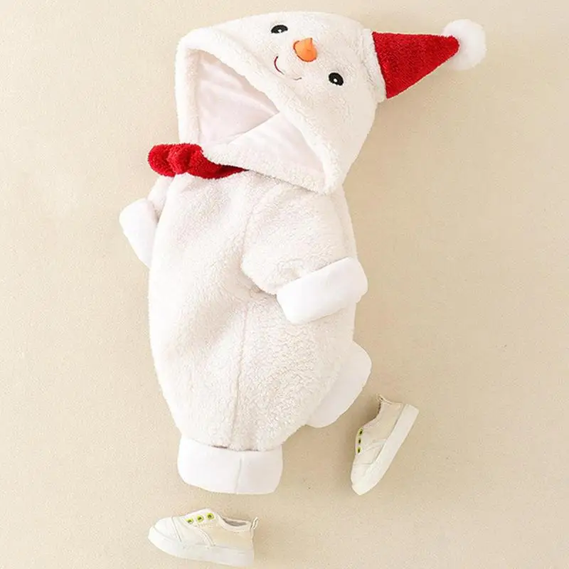 

Snowman Costume Christmas Fleece Bodysuit Holiday Warm Suit With Full Coverage Design Thicken Outwear For Boys Girls