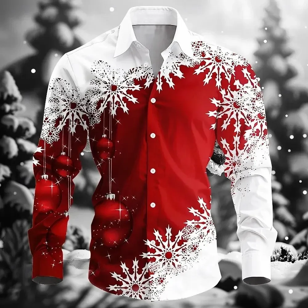 

Men's Comfortable Long-Sleeved Shirt with Flap and Buttons for Casual Outdoor Wear Christmas Fashion 3D Print Shirt