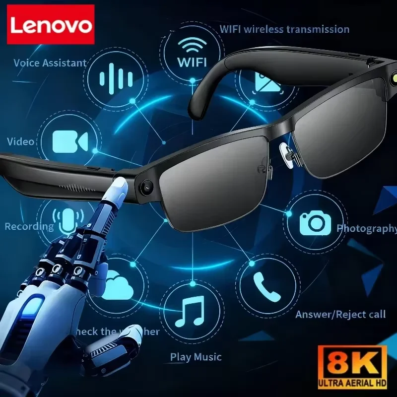 

Умные очки Lenovo AI HD с фотохромными линзами, камерой Chat GPT, Bluetooth-звонками, голосовым помощником, музыкальным плеером, переводчиком, полуободковая оправа