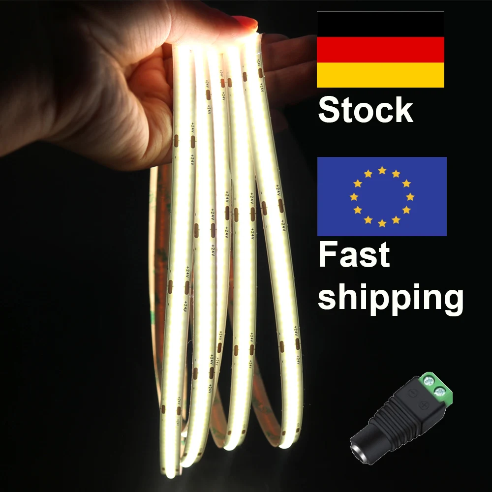 السفن من ألمانيا 5 متر COB LED قطاع ضوء 3 مللي متر/4 مللي متر/8 مللي متر 12 فولت/24 فولت LED شريط إضاءة الشريط 480LED/م دافئ كول أبيض أحمر عكس الضوء