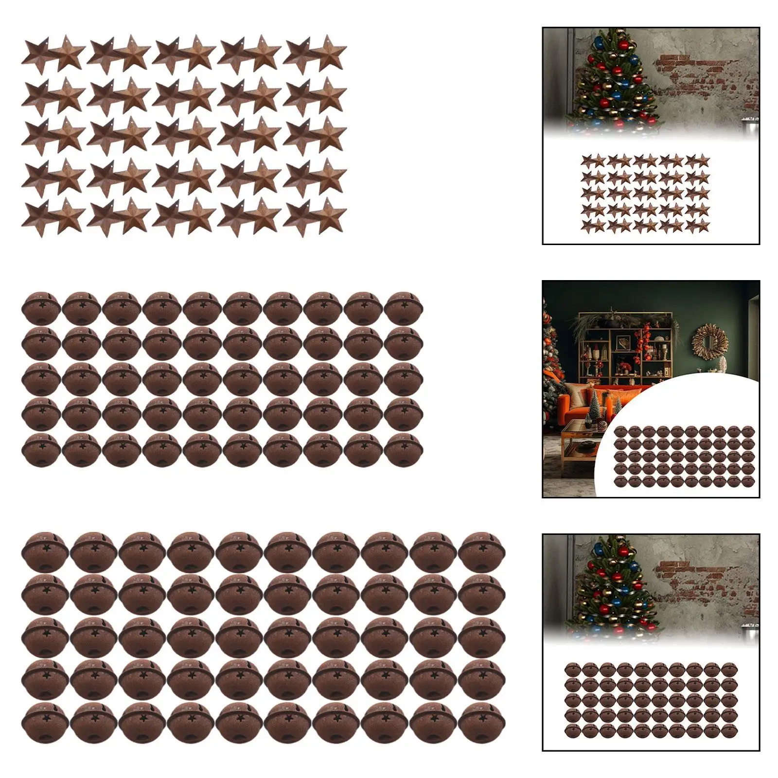 50 Pieces Rust Star and Bell Metal Bells for Window Table Top Party