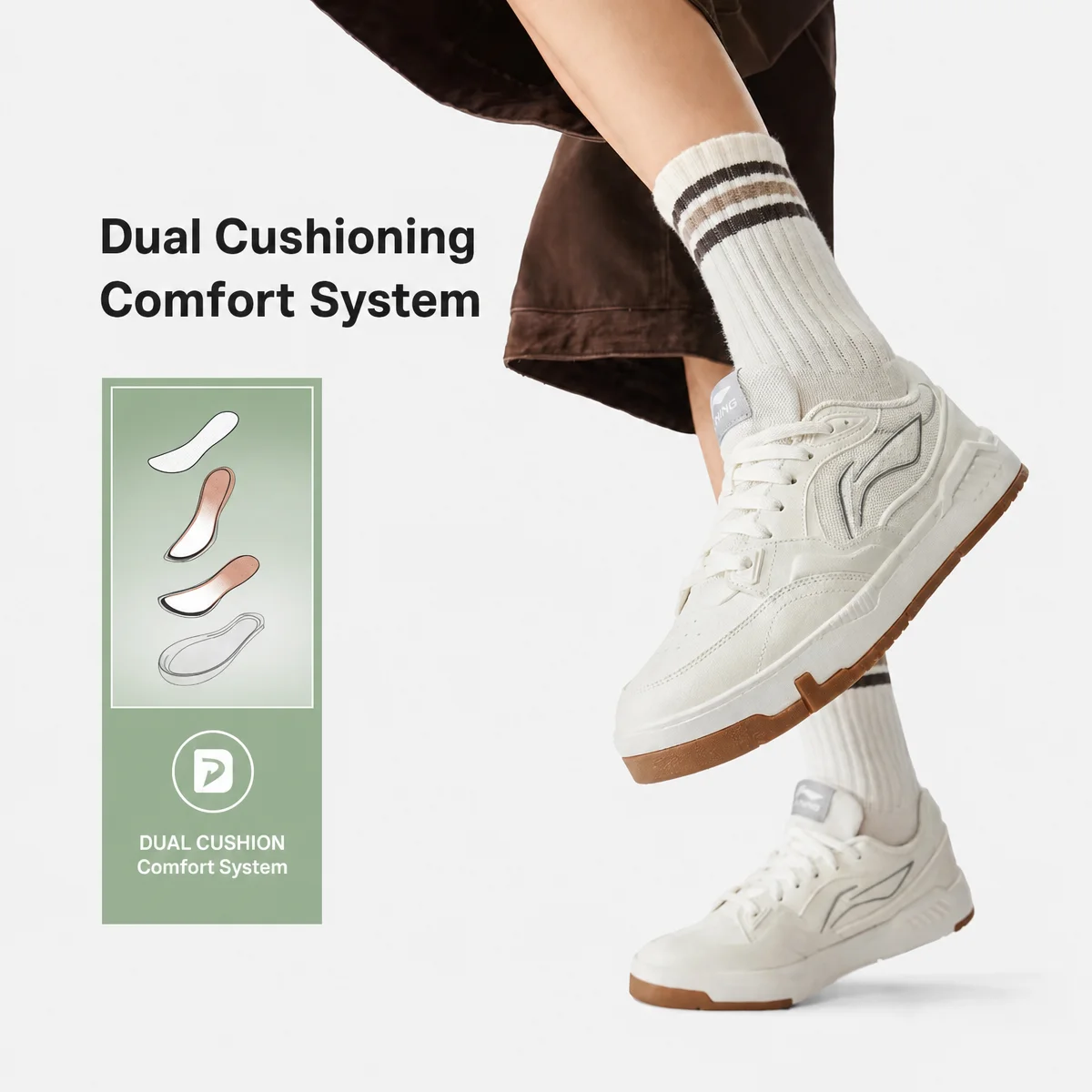 Li-Ning Men's COMMON 80S Skate Shoes DUAL CUSHION Comfortable Classic Casual Shoes LiNing Stylish Sneakers AGCW135