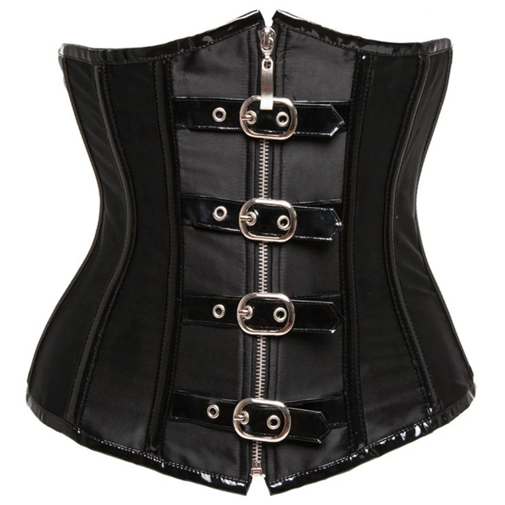 Steampunk Waist Trainer Underbust Corset Black Red Zipper Waist Cincher Bustiers Top Gothic Sexy Lingerie Slimming Belt