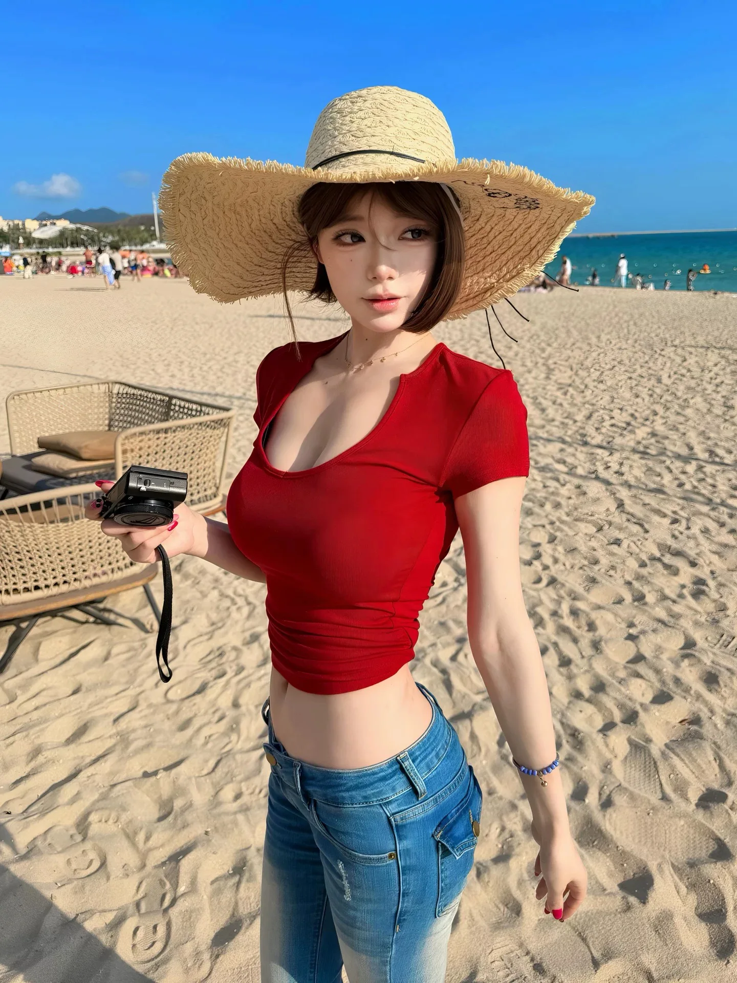 Red U-Neck Short Sleeve T-Shirt Women's Slim Fit Sexy Summer Top Shoulder Width Matched Casual Breathable Pure Color Tee