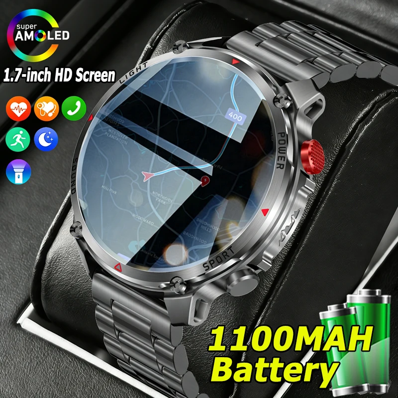 

2026 New 1100mAh Battery SmartWatch Men LED Flashlight Heart Rate IP68 Waterproof BT Call Compass Outdoors Sports Smart Watch