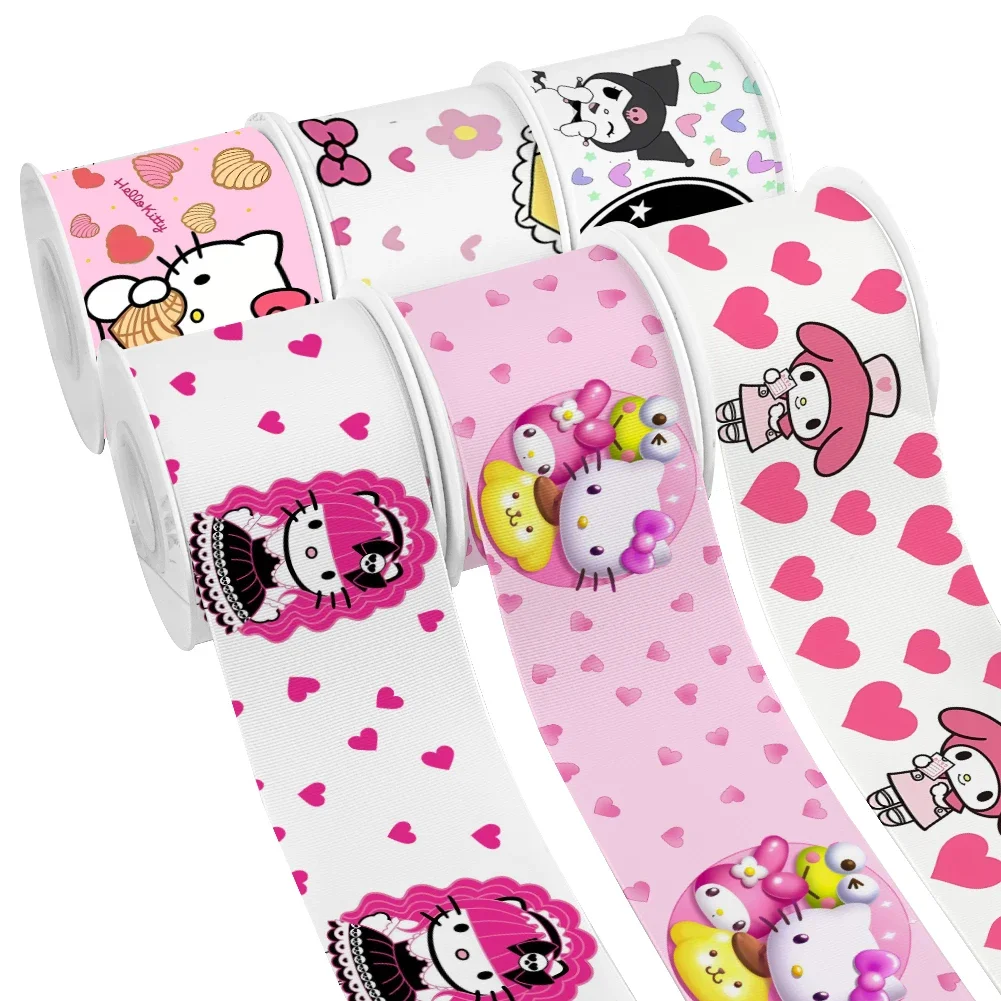 

50 Yards Valentine's Day Sanrio Designs Pattern Printed Grosgrain Satin Ribbon for Gift Wrapping Hair Bow Craft Materials