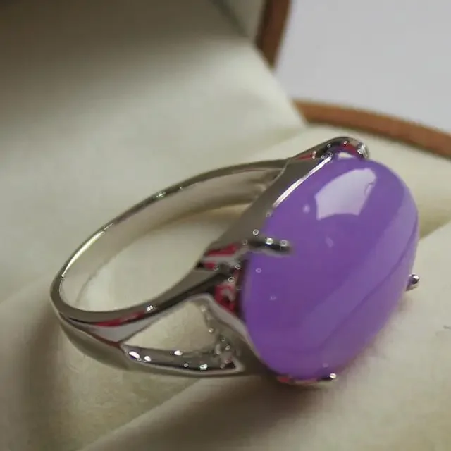 Nice jewelry lady's beautiful purple Natural jade silver plated ring 6/7/8/9#