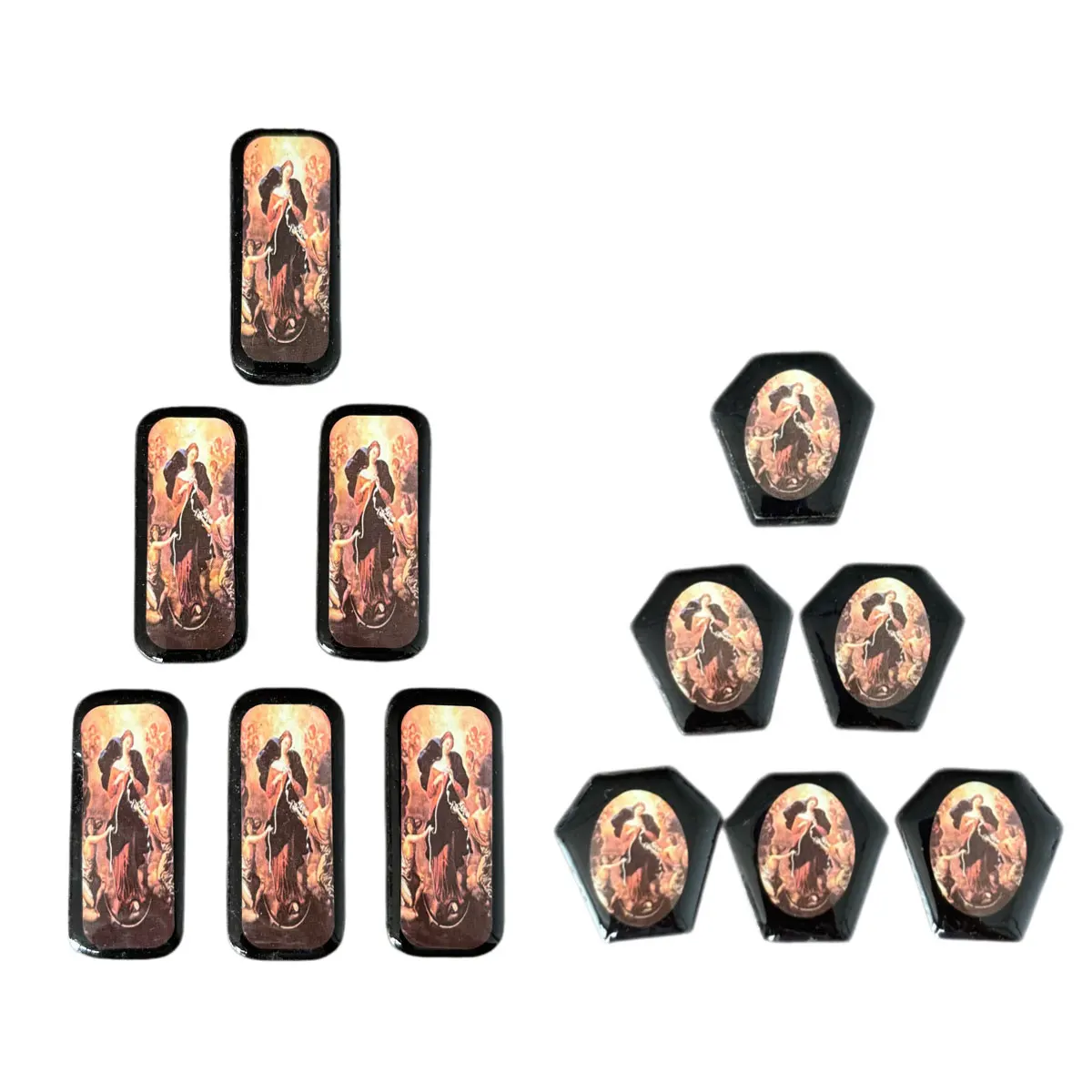 12Pcs Black Acrylic Santa Muerte Print Beads, DIY Jewelry Making Spacer Beads for Bracelet Rosary
