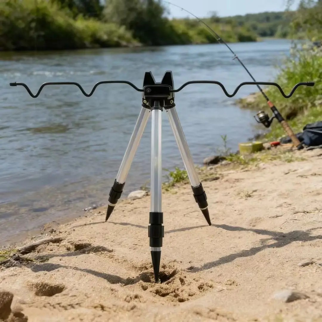 3-Fold Telescopic Bracket Holder Sea Pole Support Frame Fishing Rod Rest Base Load-Bearing Tripod Stand for Angling
