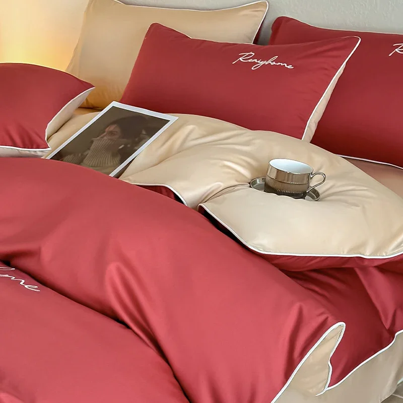 Nordic 100% Xinjiang Cotton Bedding Set Pure Cotton Cozy Smooth Embroidered Comforter Cover Set Solid Bedclothes for All Seasons