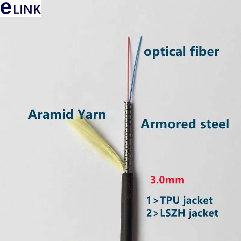 Fiber optic Patchcord Armored TPU 2C 150m 200m 250m300m 3mm LSZH waterproof LC SC FC ST APC 2 core jumper Outdoor SM DX 2 fibers