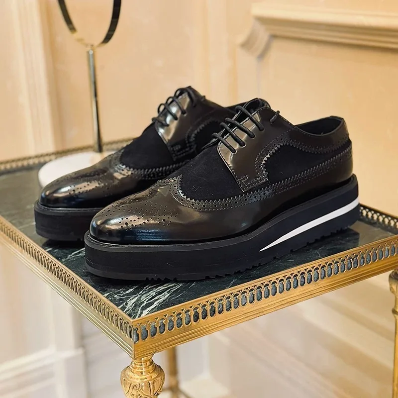 

Мужские туфли-броги из натуральной кожи на платформе с толстой подошвой, увеличивающие рост, повседневные, из воловьей кожи, классические, мужские