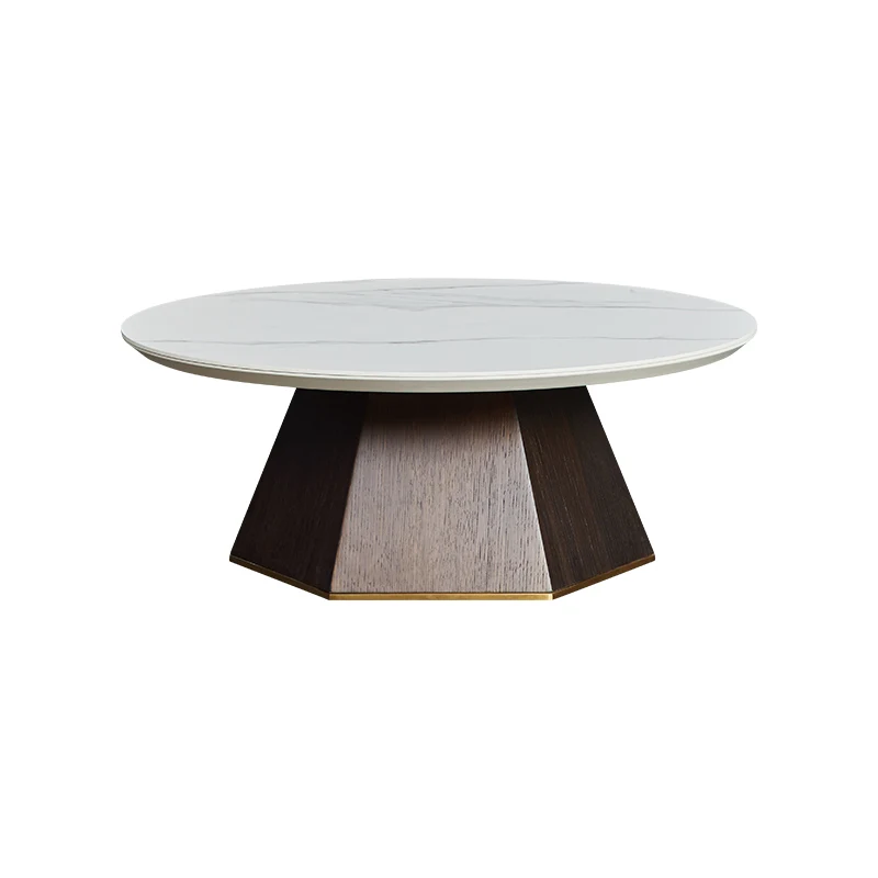 

Italian Modern Living Room Marble round Coffee Table-Side Solid Wood Furniture Table