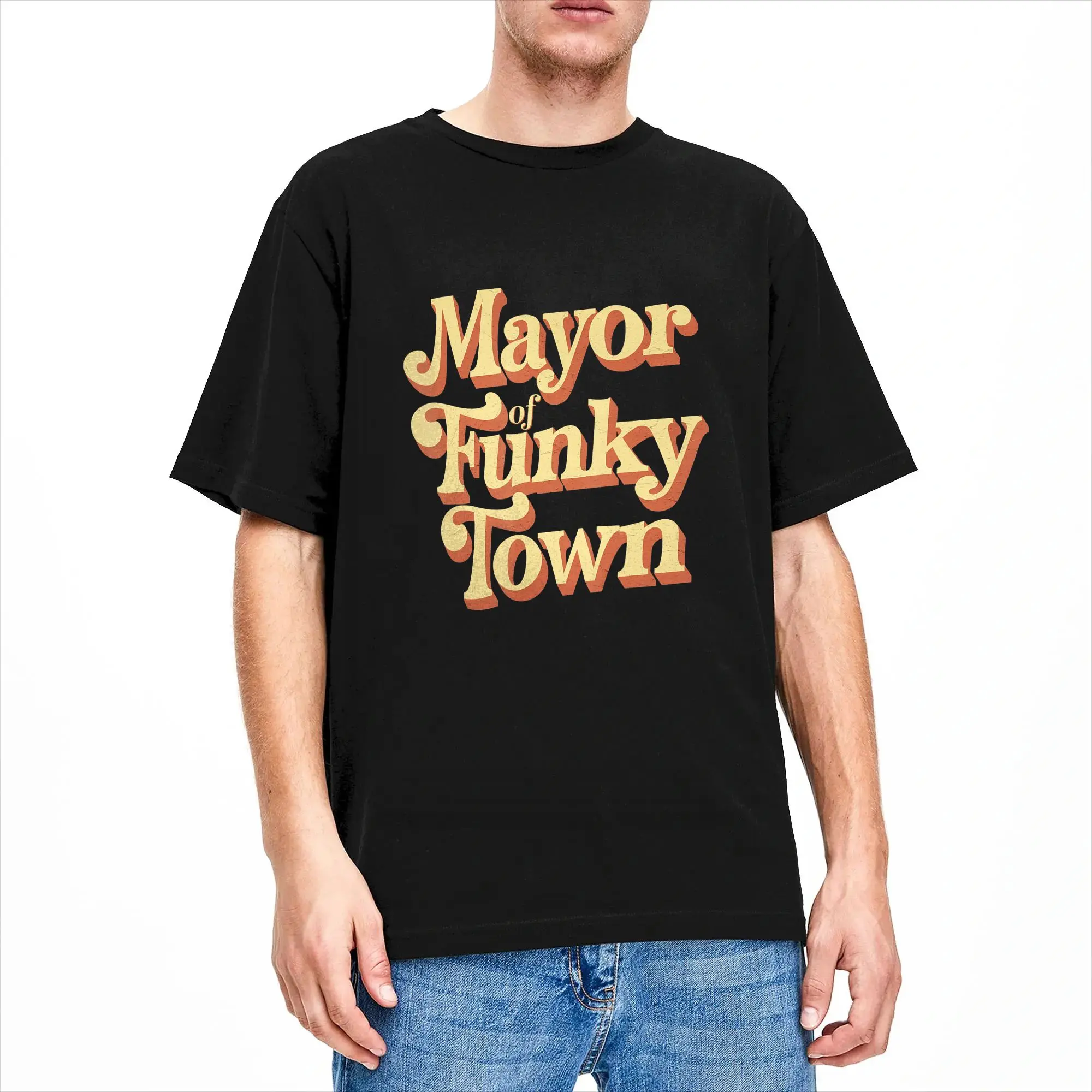 Retro Mayor of Funky Town Funny Vintage Cotton T Shirt For Men Summer  Vintage T Shirts Popular Tee Shirt Oversized Print Tops