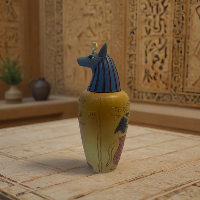 

Ancient Egyptian Pharaoh sculpture Resin pottery jar Colorful Duamutov Family living room table bookshelf decoration