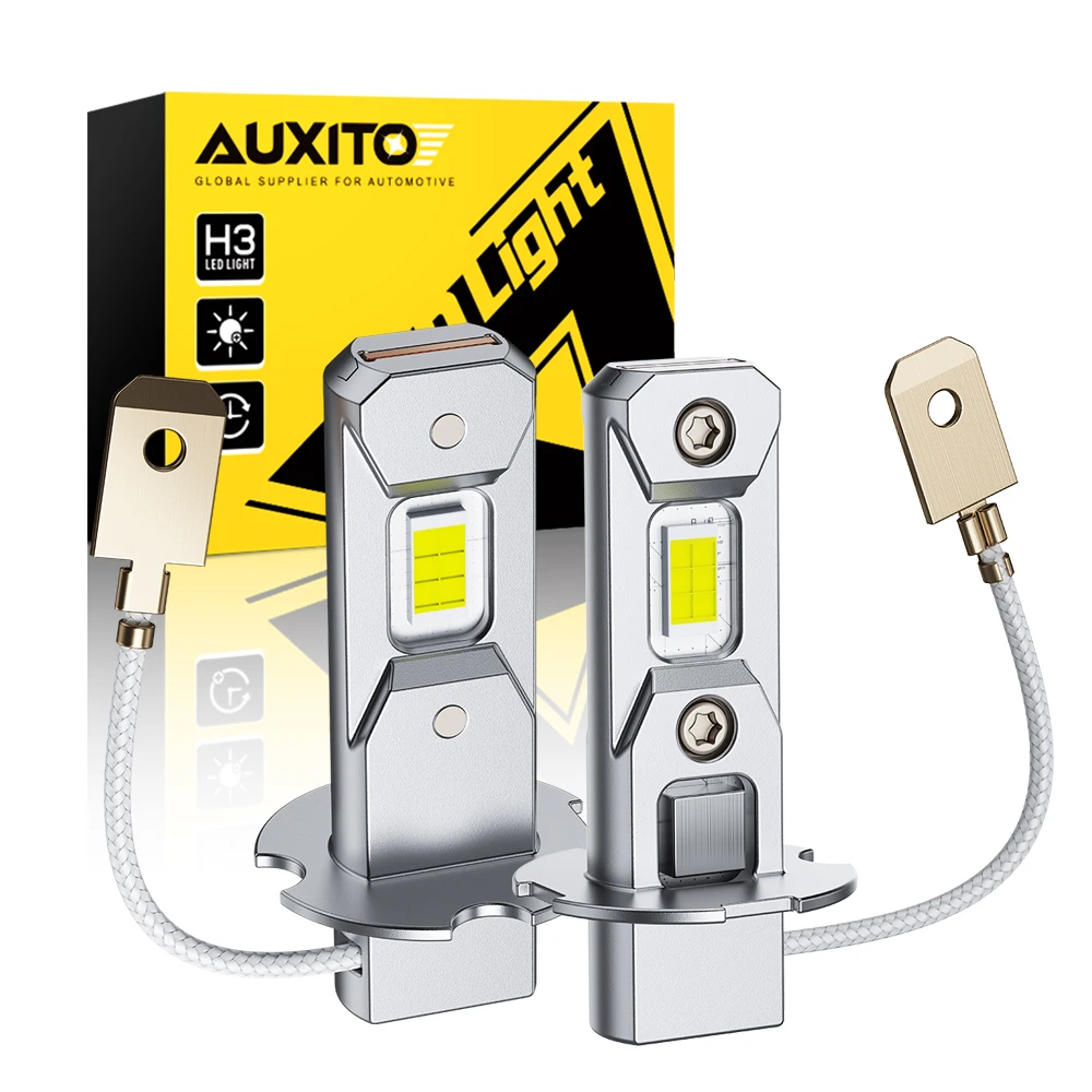 

2Pcs AUXITO H3 LED Light Bulb 12V Canbus White Yellow No Fan High Beam H3 Car LED Fog Light Driving Lamp DRL Error Free 1:1 Size