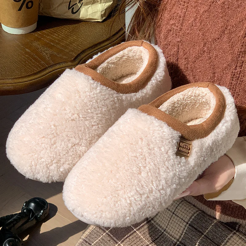 

Furry Slippers Warm Fluffy Cotton Home Plush Shoes for Women Non-Slip Lightweight Autumn Winter Indoor Slippers Man 46-47