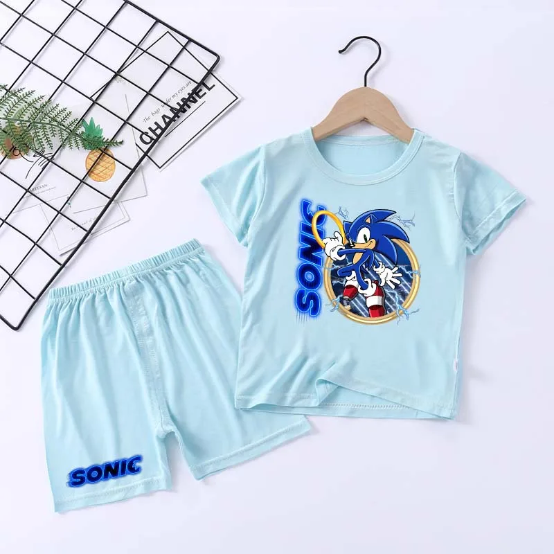 

Sonics Child Pyjamas Set Game Themed Print Tops Shorts Two Piece Suit Boys Summer Casual Homewear Kids Clothing Birthday Gifts