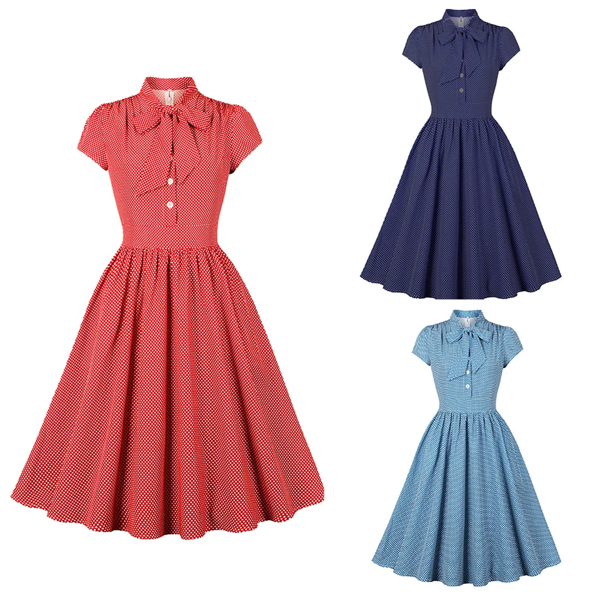 

Women's Vintage Polka Audrey Dress For Summer Short Sleeve 1950s Rockabilly Sweetheart Cocktail Party Dress