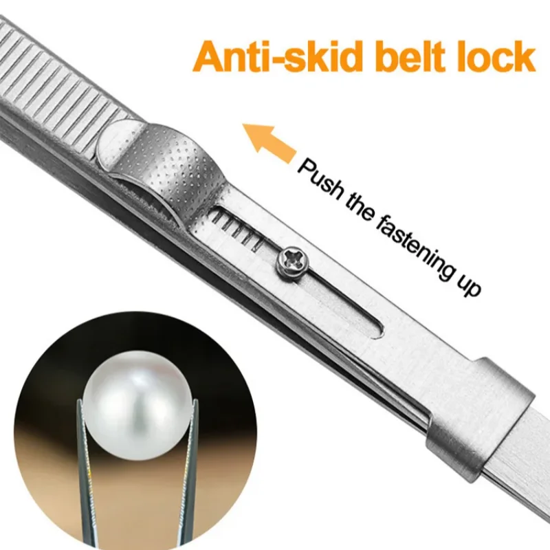 Professional Stainless Steel Tweezers Adjustable With Buckle Slide Lock Antistatic For Diamond Gem Jewelry Making Precision Tool